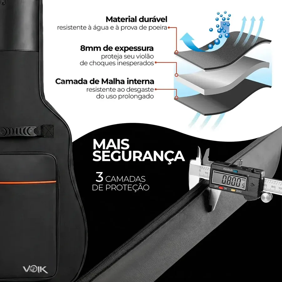 Capa Voik BV-4105P preta com detalhe laranja para violão — foto 2 de 4