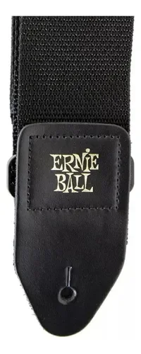 Correia Ernie Ball Polypro preta com pontas de couro e logotipo dourado — foto 2 de 3