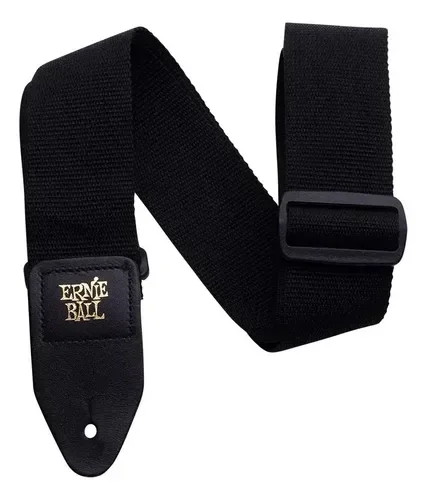 Correia Ernie Ball Polypro preta com pontas de couro e logotipo dourado — foto 1 de 3