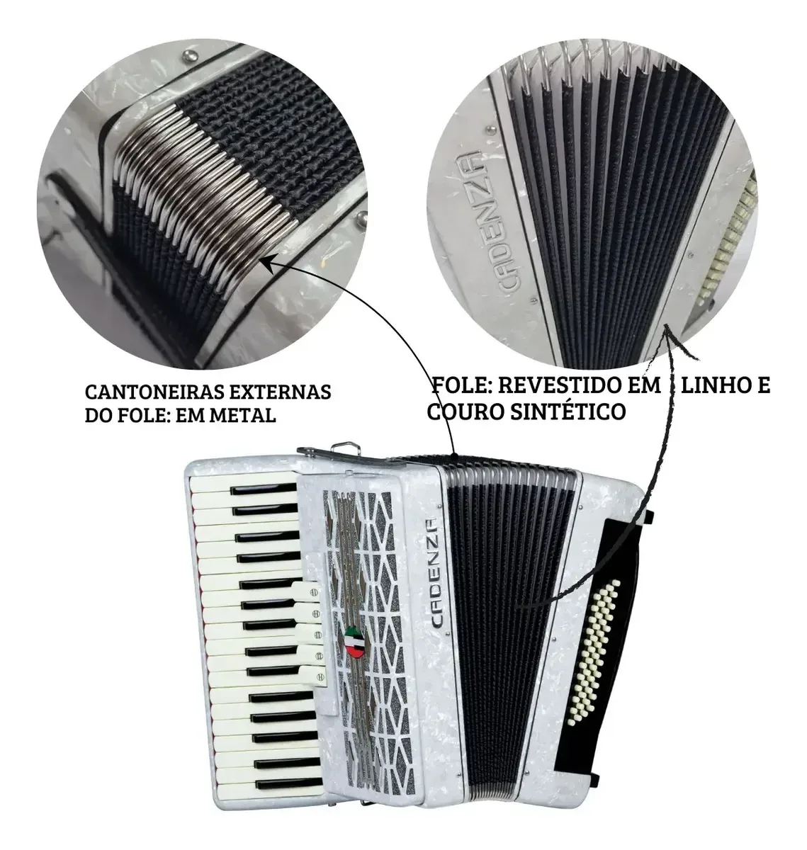 Acordeon Cadenza de 48 baixos e 34 teclas com bag e alças — foto 3 de 4