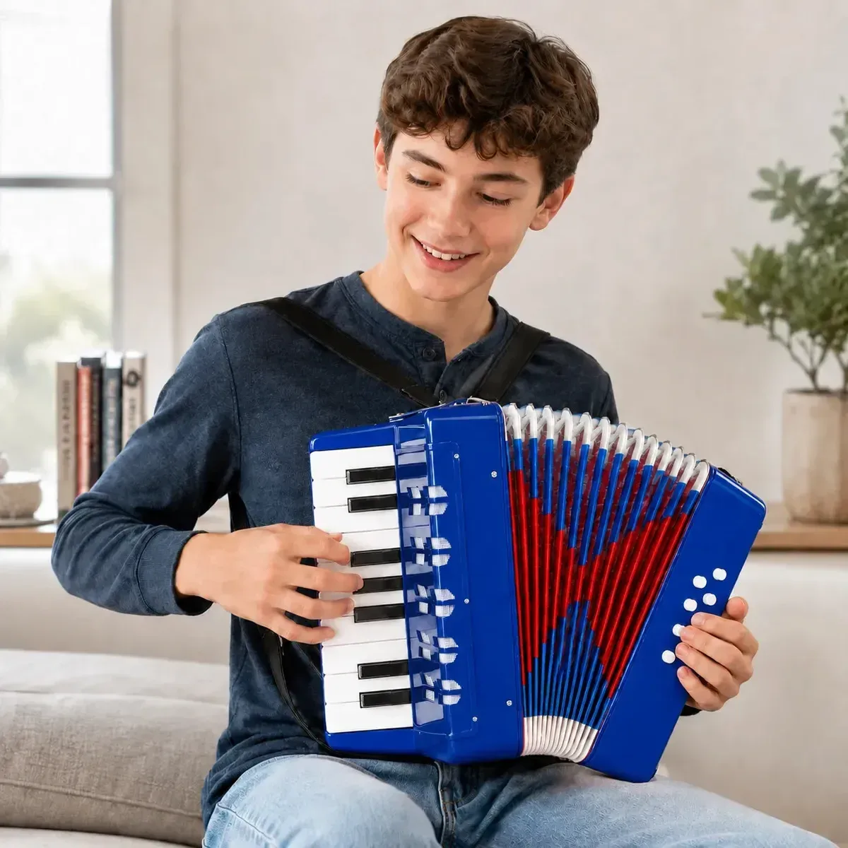 Acordeon infantil de 8 baixos e 17 teclas azul e vermelho — foto 2 de 4