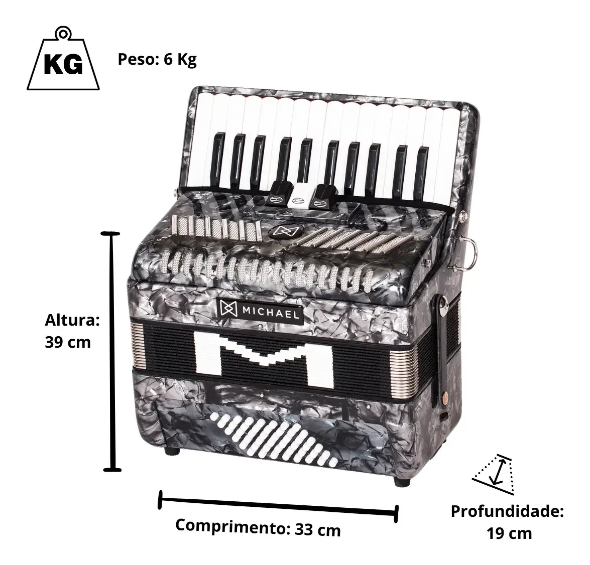 Acordeon Michael ACM4803N de 48 baixos preto perolado — foto 4 de 4