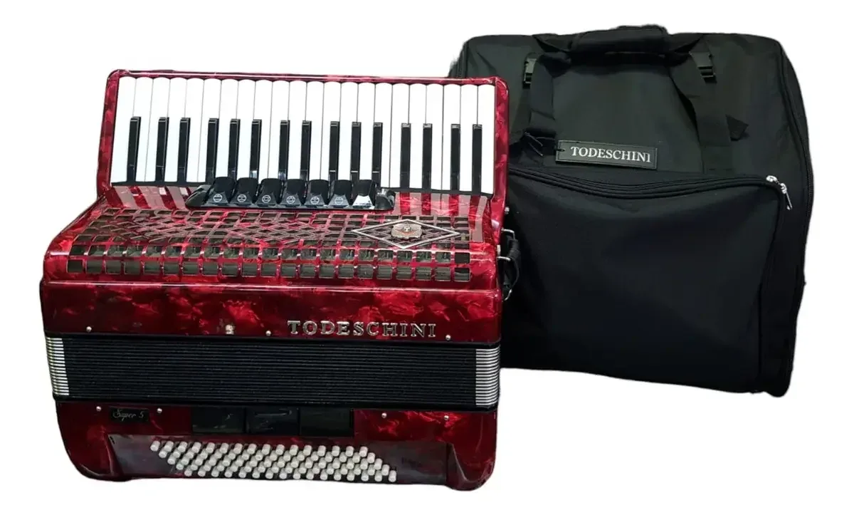 Acordeon Todeschini de 80 baixos e 37 teclas vermelho perolado — foto 4 de 4