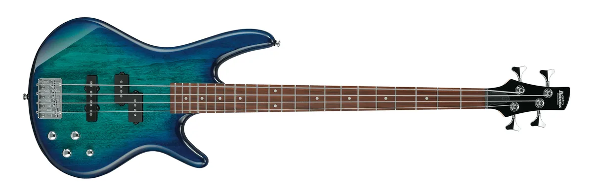 Ibanez GSR200 inteiro, com os marcadores da escala visíveis ao longo do braço