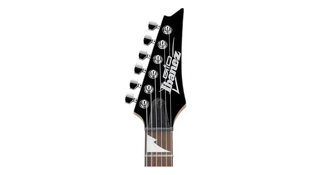 headstock da Ibanez GRG170DX com tarraxas e logo Gio Ibanez