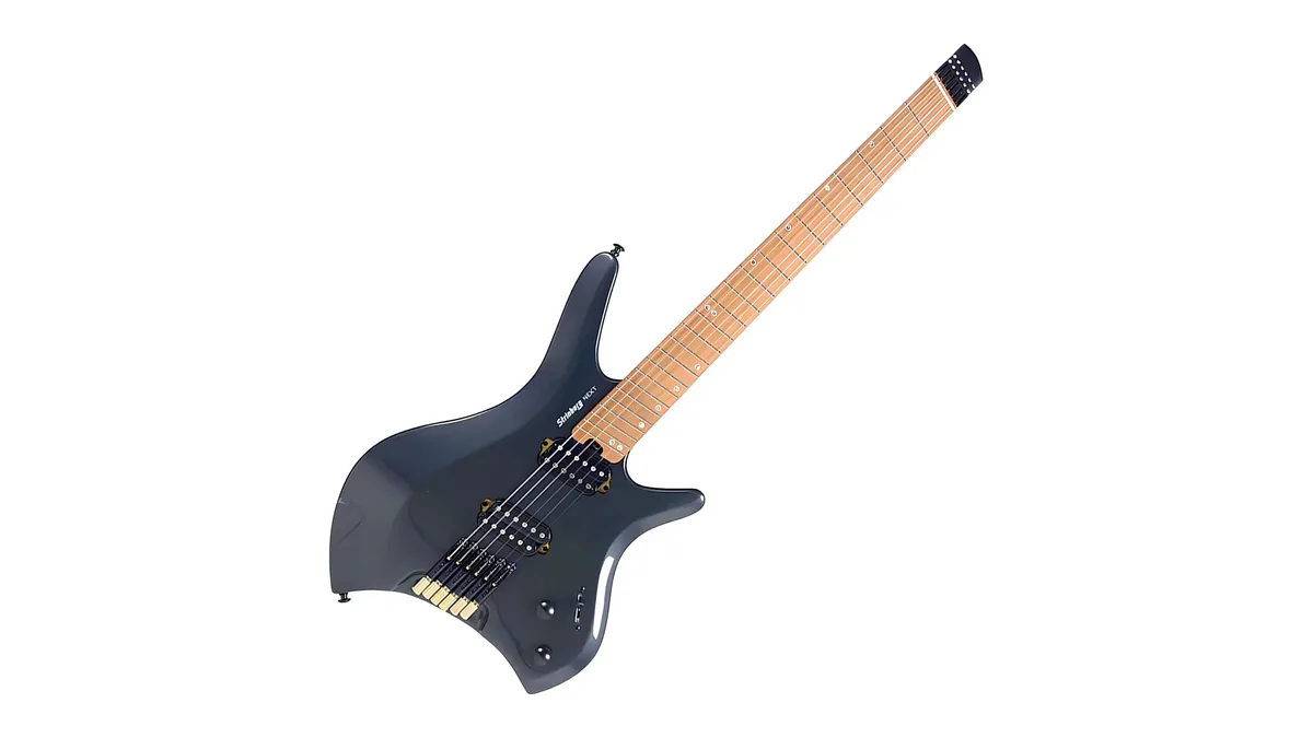 guitarra headless Strinberg SHN6 Next cinza escura vista inteira sobre fundo branco