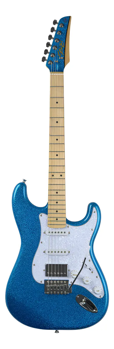 Guitarra Seizi Katana Musashi Plus HSS Royal Blue Sparkle com escudo branco — foto 1 de 3