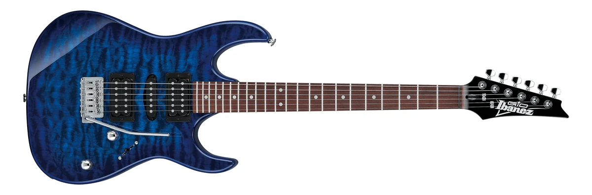 Ibanez GRX70QA Transparent Blue Burst — super strat HSH com topo quilt maple — foto 1 de 4