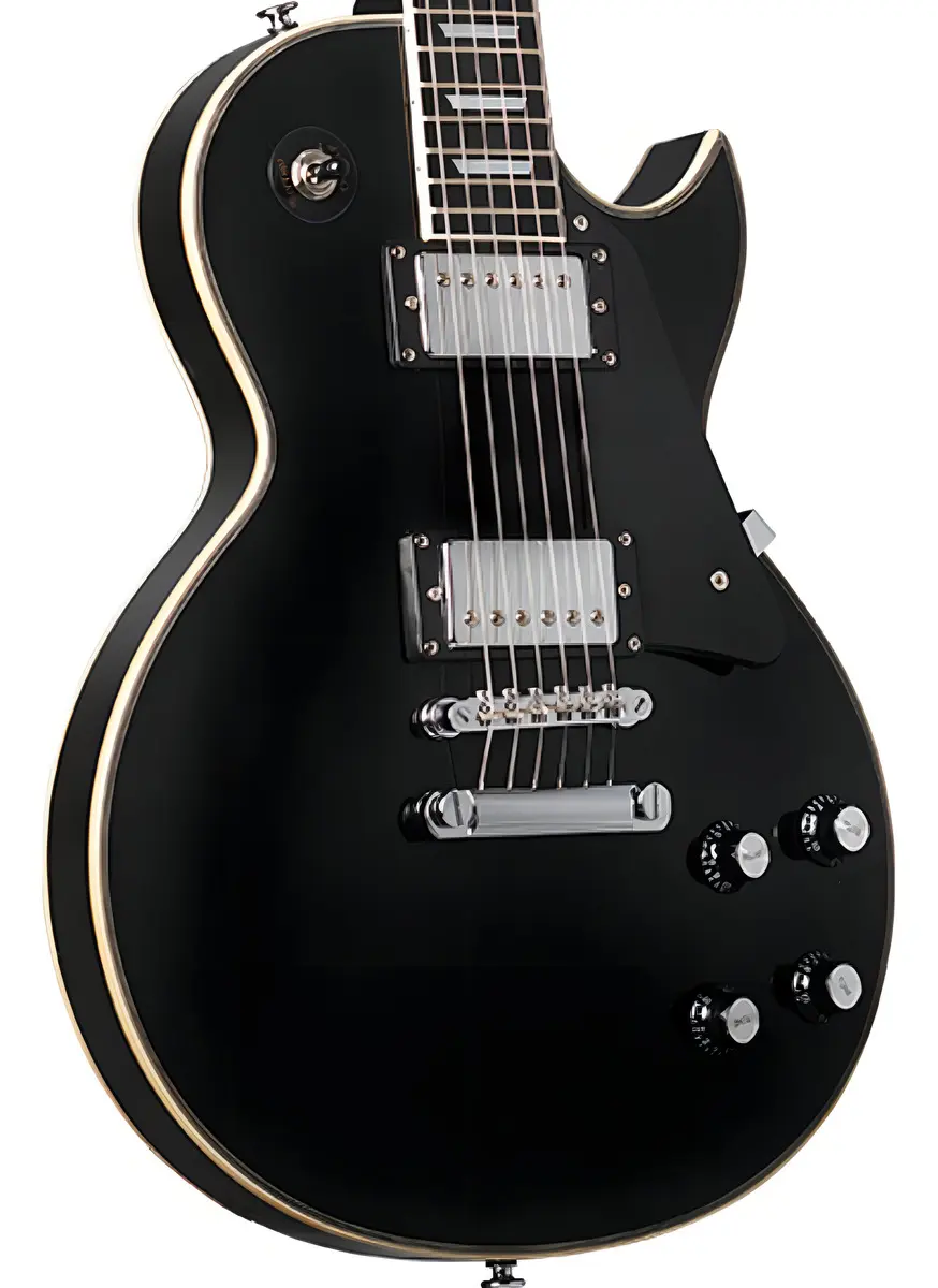 guitarra Phoenix Les Paul LP-5 preta com dois humbuckers, vista de frente