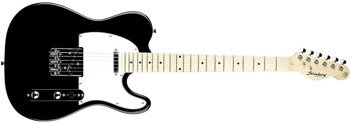 Strinberg TC120S preta, corpo telecaster com escudo branco e braço em maple