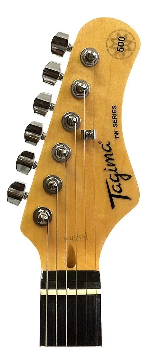 Tagima TG-500 Woodstock, close no headstock com logo Tagima e emblema 500 — foto 2 de 5