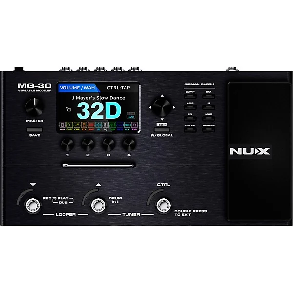 pedaleira Nux MG-30 com tela colorida, pedal de expressão e footswitches