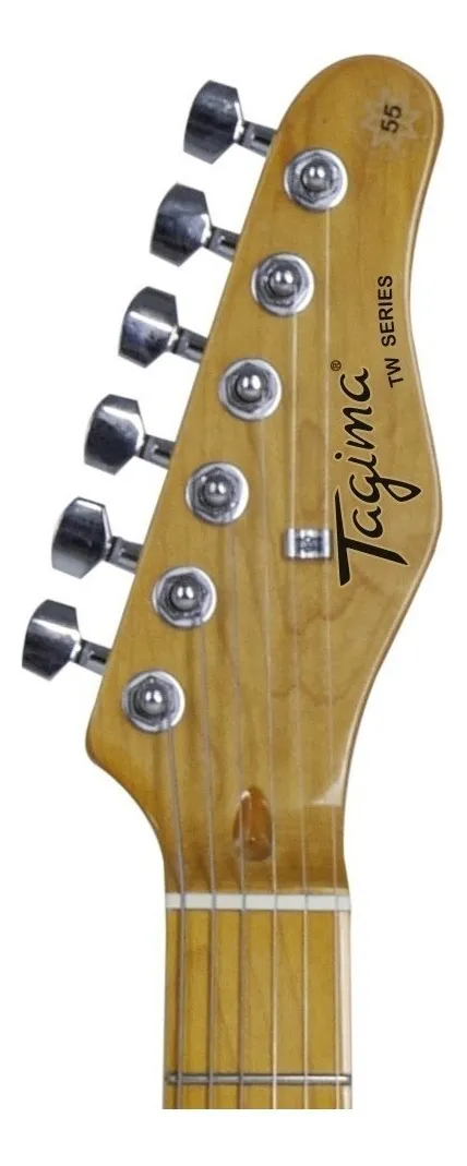 headstock da Tagima TW-55 com logo Tagima TW Series 55 e tarraxas diecast cromadas