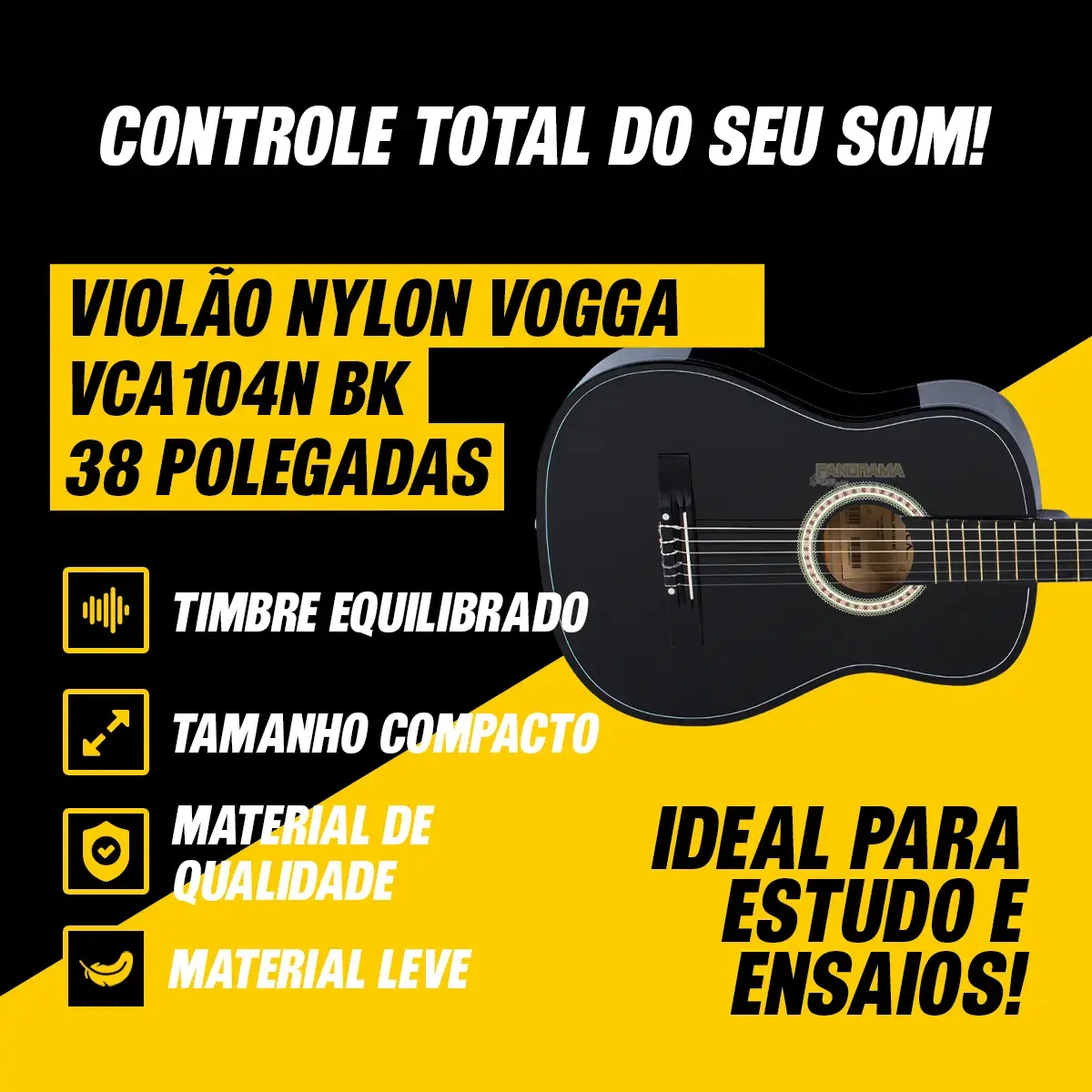 Violão clássico Vogga VCA104N preto com capa, afinador e palhetas — foto 2 de 2