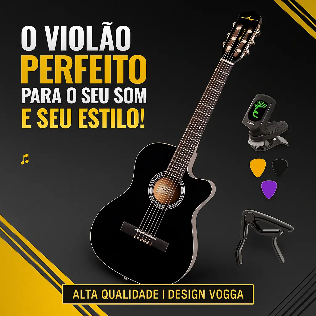 Violão de nylon Vogga VCA204NC preto com cutaway e acessórios — foto 2 de 2