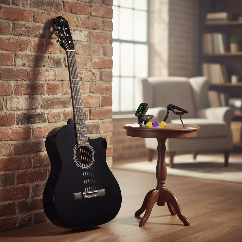 Violão de nylon Vogga VCA204NC preto com cutaway e acessórios — foto 1 de 2