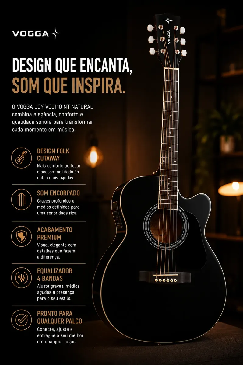Violão folk de aço Vogga Joy VCJ110 preto com cutaway — foto 2 de 2