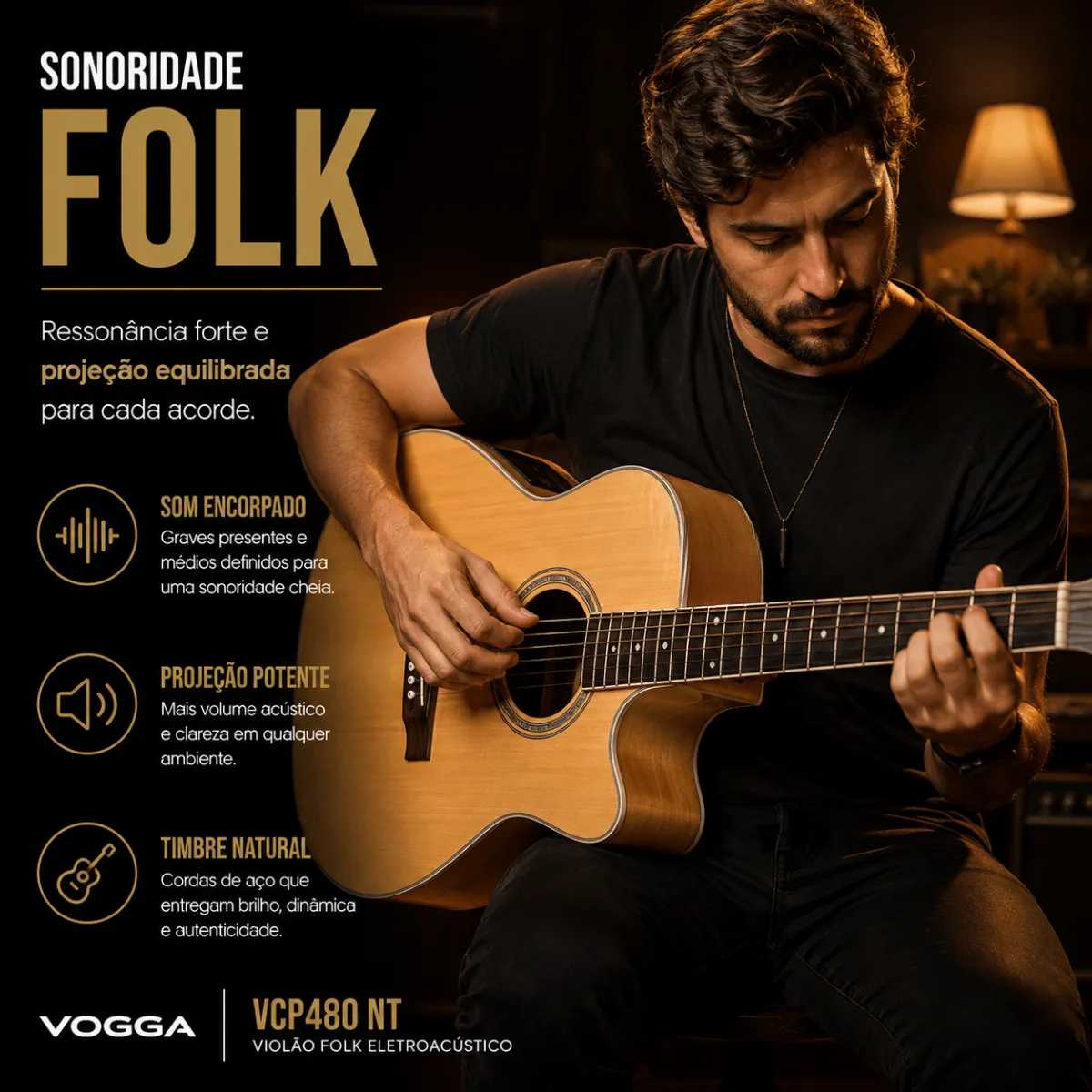 Violão folk eletroacústico Vogga Versalis VCP480 cutaway natural — foto 2 de 4