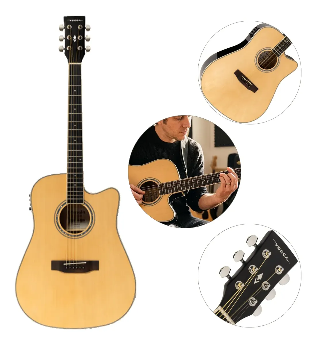 Violão folk eletroacústico Vogga Versalis VCP480 cutaway natural — foto 1 de 4