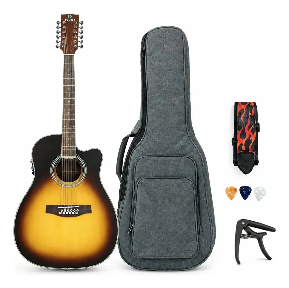 Violão Vedo VD77074 12 cordas sunburst com capa, correia, capotraste e palhetas — foto 1 de 1
